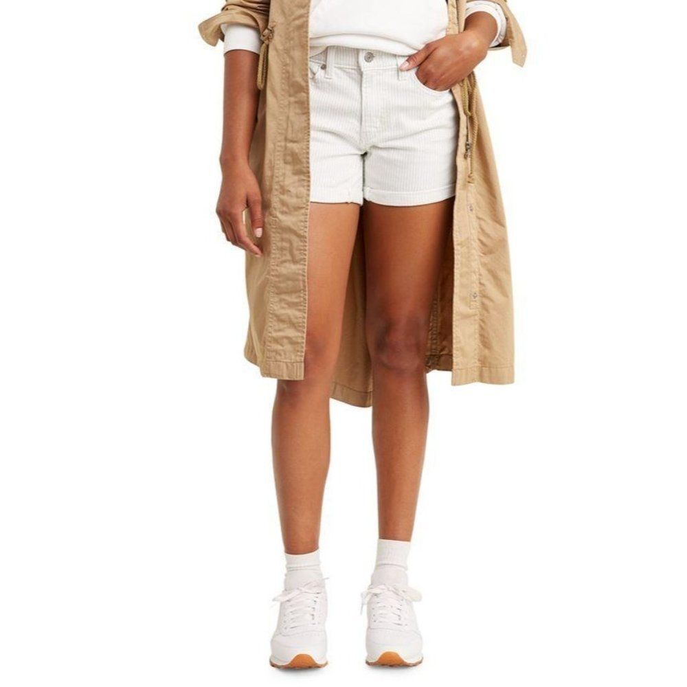 Levi's Womens Jean Shorts White M Denim Mid Length Pin-Stripes- 29/8 New